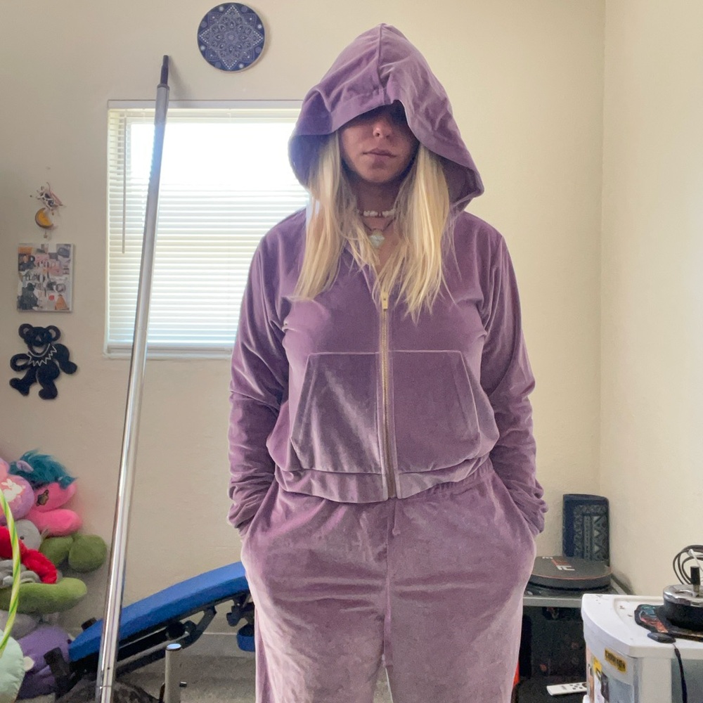 Purple Velour Hoodie and Joggers Set